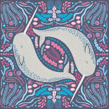 Two Narwhals - greetings card