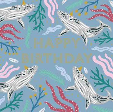 Whales - happy birthday card