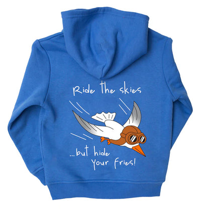 Ride the skies...but hide your fries Kids Hoodie